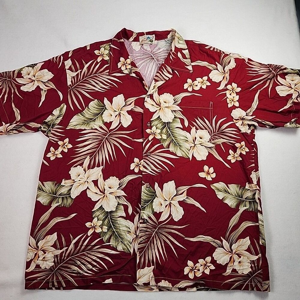 Vtg Torch Aloha Shirt Men's Size XL Hawaiian Red Floral Cotton Button Down